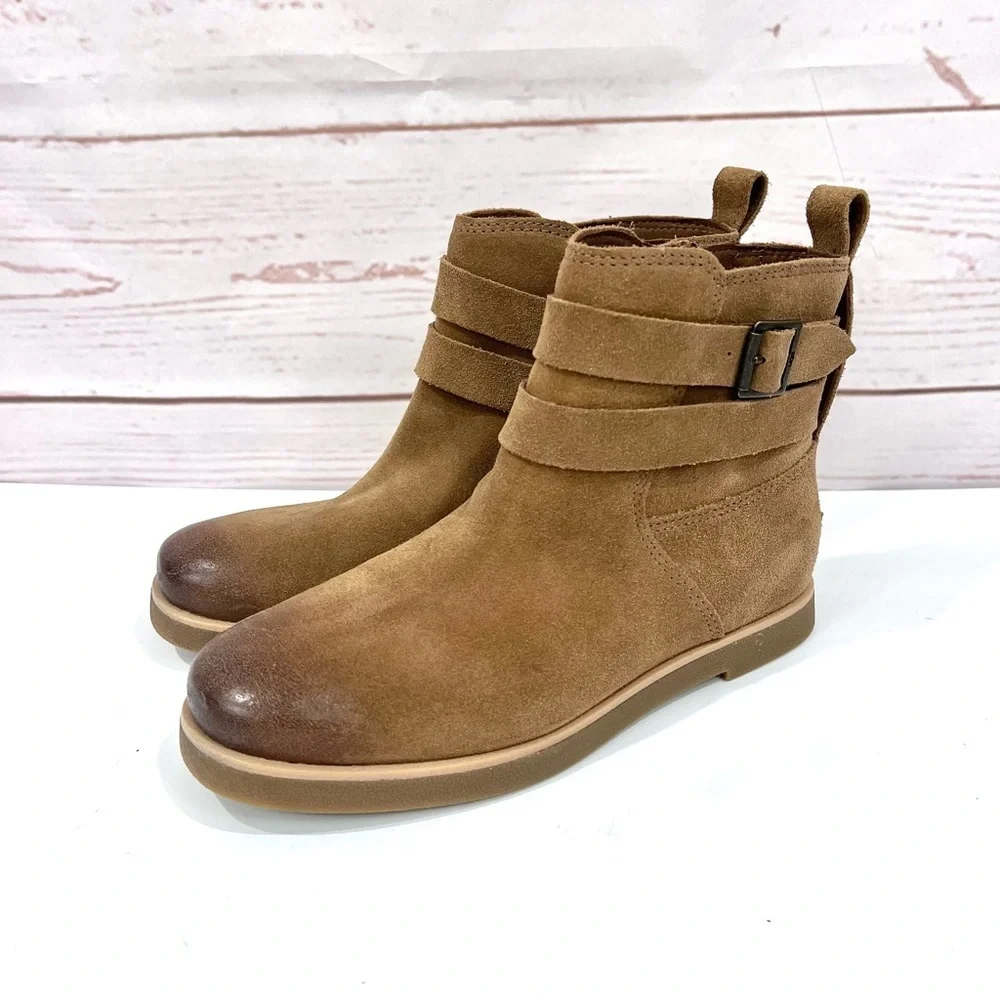 NWT UGG Josefene Ankle Boots Distressed Suede Strap Short Booties Chestnut Tan